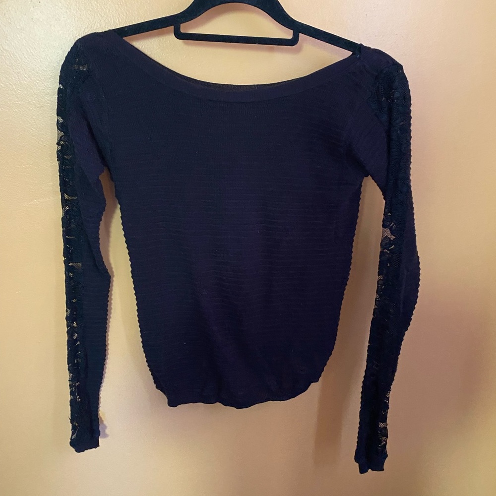 Free People Lace Sleeved, Open-Back Shirt